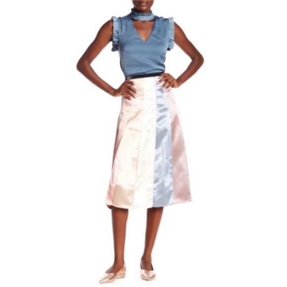 𝅺new-ontwelfth Mid-Calf Color Block Pleated Skirt S - Picture 2 of 14